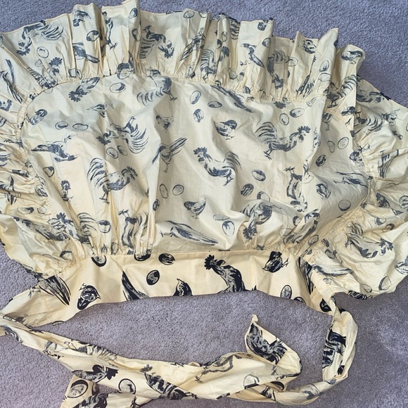 Vintage Kitchen Waist Half Apron Rooster Chick Egg Print Yellow Black - Picture 3 of 11